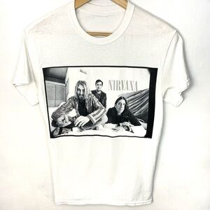 Vintage 1996 Nirvana Band White Double Sided Short Sleeve T Shirt Grunge Small